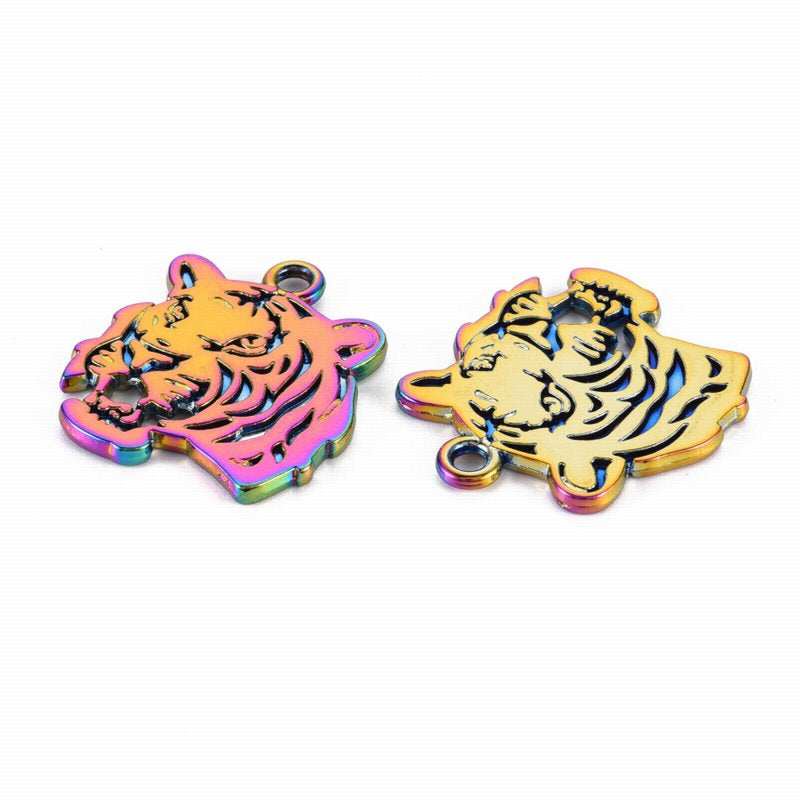 Tiger Head Pendant RainbowPlated Each