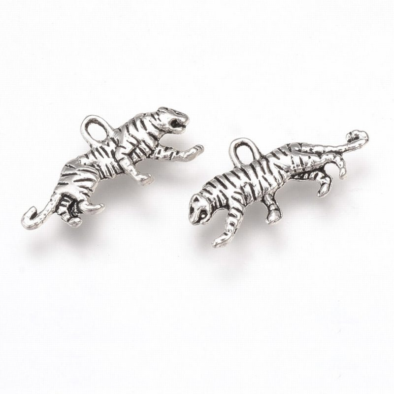 Prowling Tiger Charm Ant Silver Pair