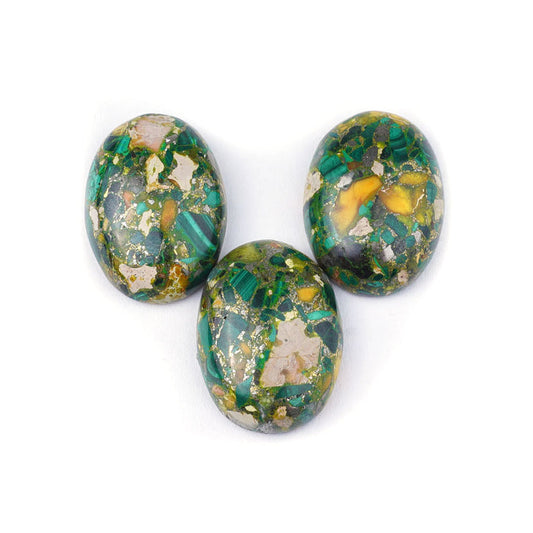 Stone - 18x25mm Oval Cabochon - Malachite w Impression Jasper & Pyrite
