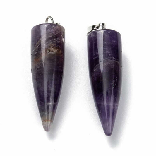 Stone Pendant - 35mm Pendulum Drop - Amethyst - Platinum Plated