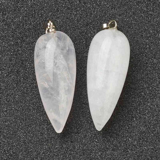 Stone Pendant - 33mm Hanging Drop - Quartz - Platinum Plated