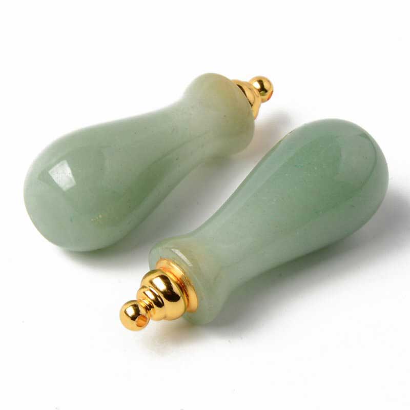 Stone Pendant - 55mm Scent Bottle Pendant - Green Aventurine - Gold Plated