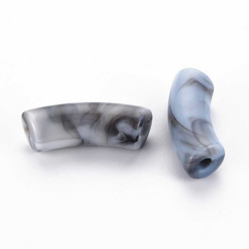 Acrylic Beads - 34mm Curved Tube - Blue Grey (10)
