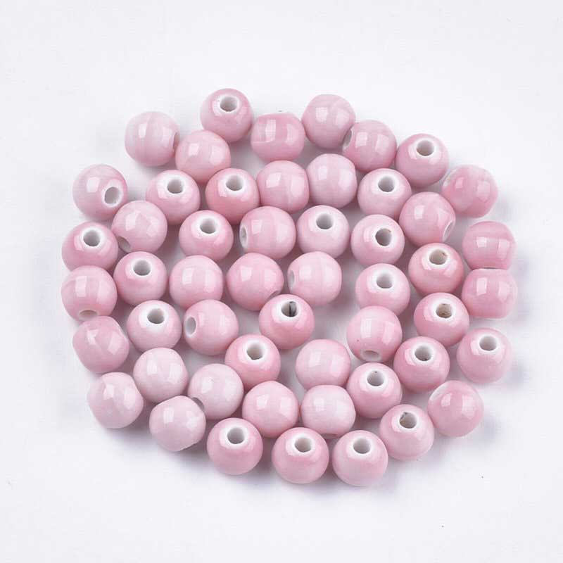 Glazed Porcelain Bead - 7mm Round - Rose (20)
