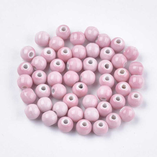 Glazed Porcelain Bead - 7mm Round - Rose (20)