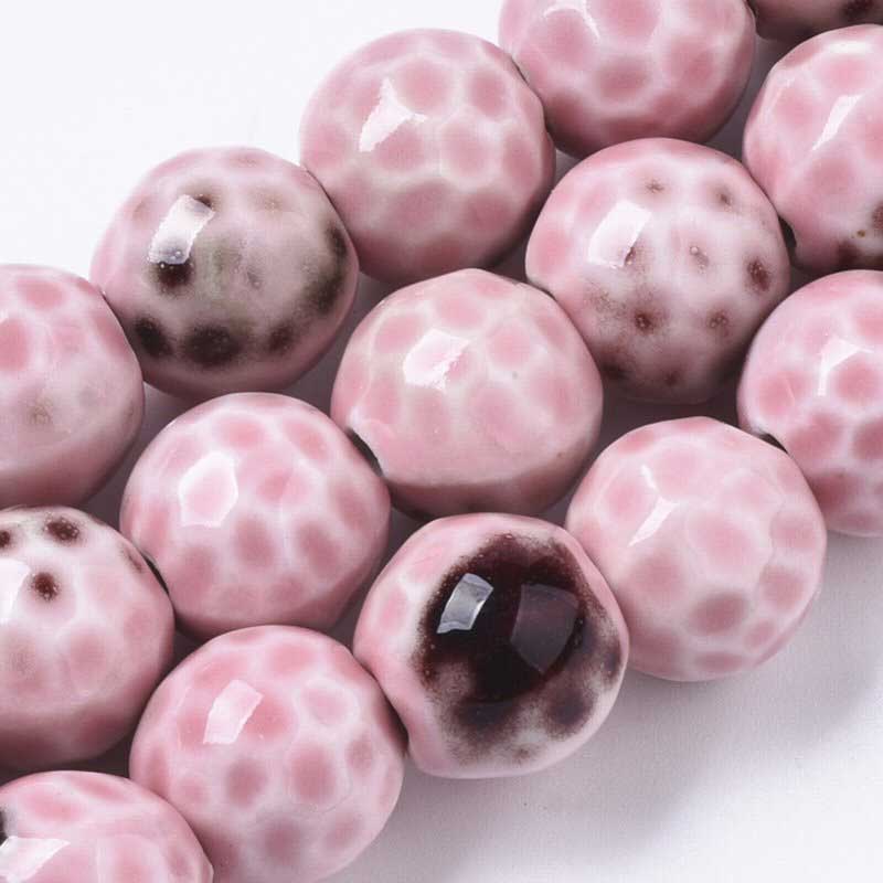 Glazed Porcelain Bead - 16mm Round Pods - Rosebud (10)