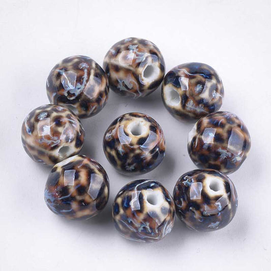 Glazed Porcelain Bead - 16mm Round Pods - Nebula (10)