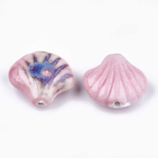Glazed Porcelain Bead - 33mm Scallop Shell - Rosebud (2)