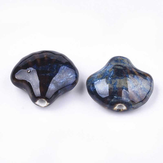 Glazed Porcelain Bead - 33mm Scallop Shell - Nebula (2)