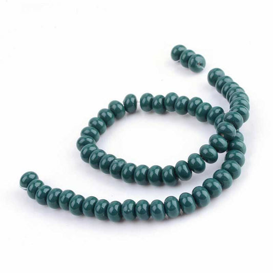Glazed Porcelain Bead - 8x5mm Donut Rondelle - Teal (20)