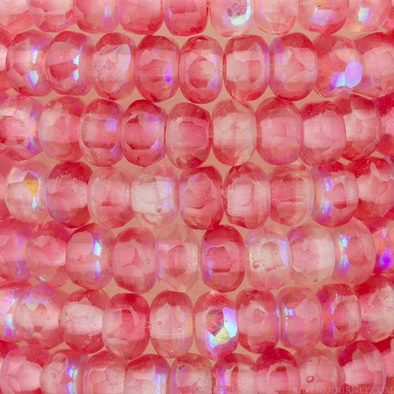 Fire Polish Beads - 3x2mm - Gem Cut Microspacer - Rosewater AB (strand 50)