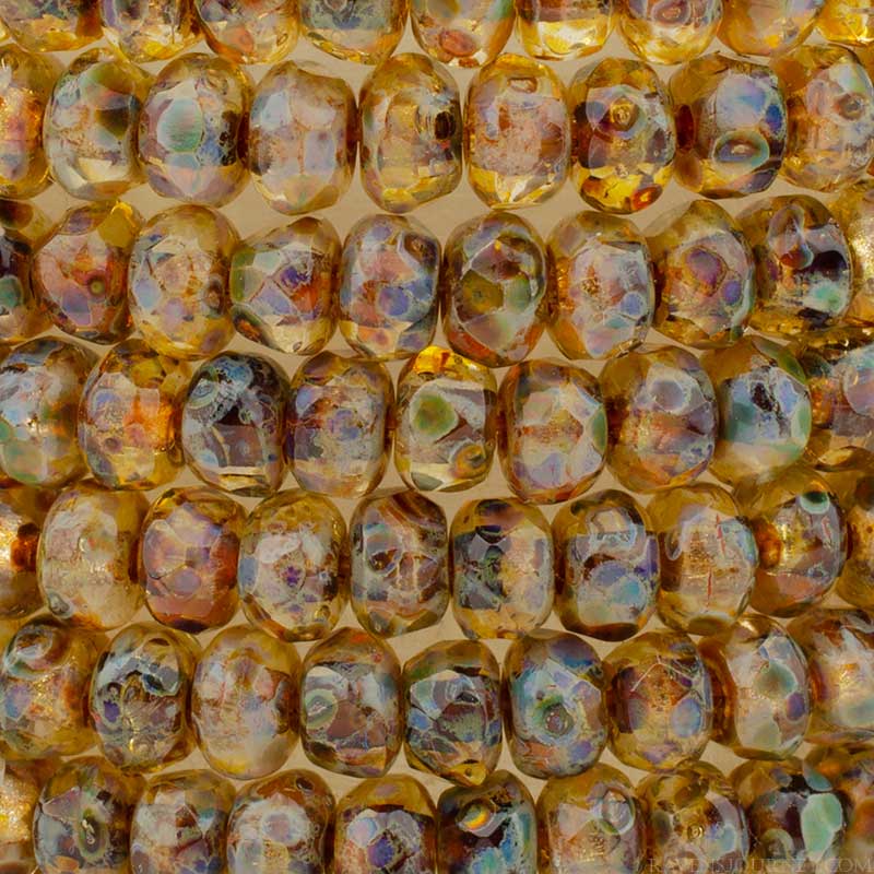 Fire Polish Beads - 3x2mm - Gem Cut Microspacer - Crystal Picasso (strand 50)