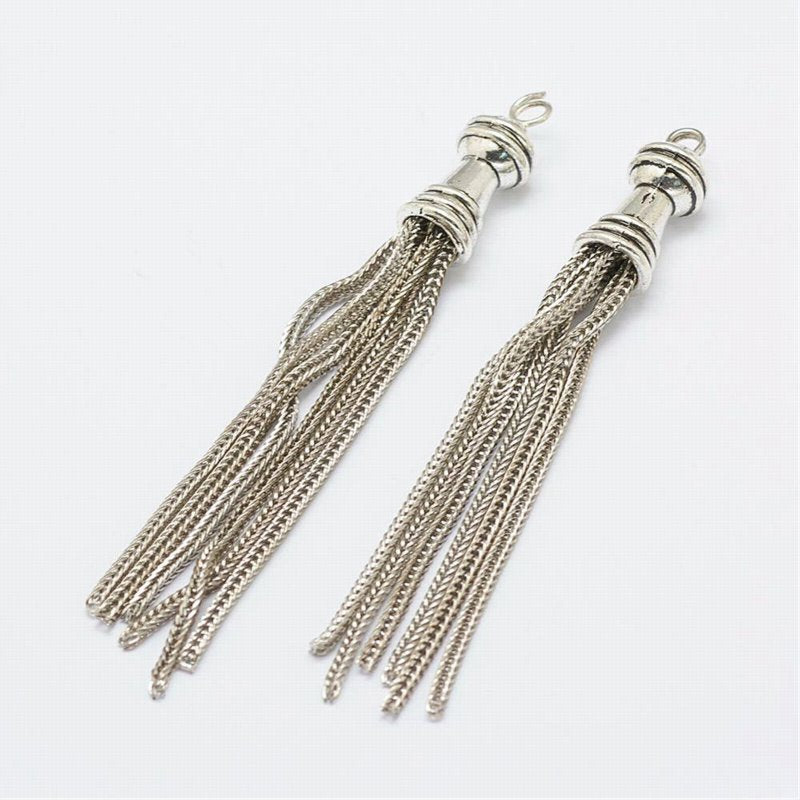 Components - 80mm Snake Chain Tassel - Antique Silver (Pair)