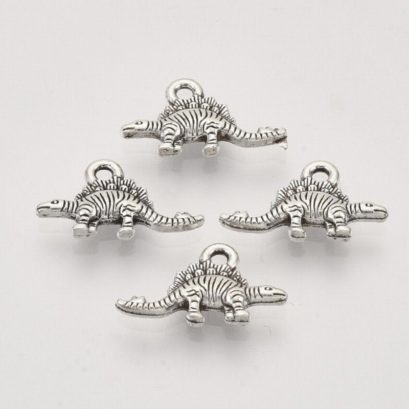 Stegosaurus Charm Antique Silver Pair