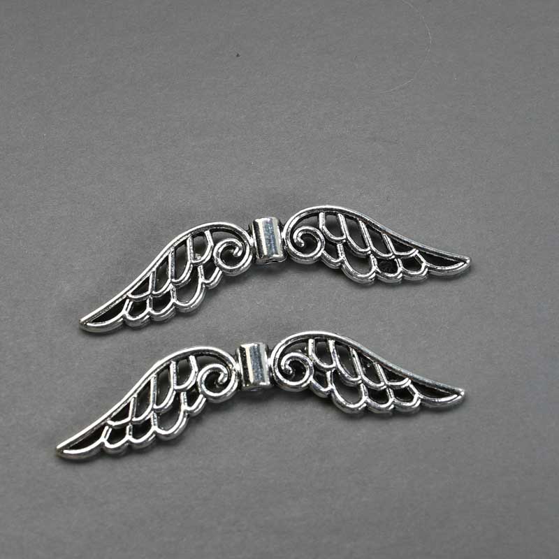 Pendant -  Open Filigree Angel Wings - Antique Silver (2)