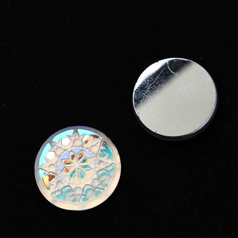 Glass Cabochon - 18mm Engraved Snowflake Star - Crystal Glacier Blue with Matte