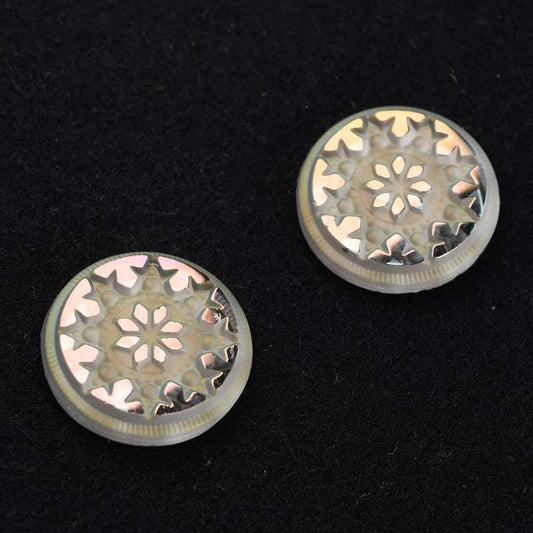 Glass Cabochon - 18mm Engraved Snowflake Star - Crystal Starlight with Matte Fin