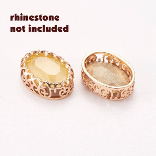 Setting for Pointed Back Rhinestone - ID 13x18mm Oval Filigree - Gold Plated (2)