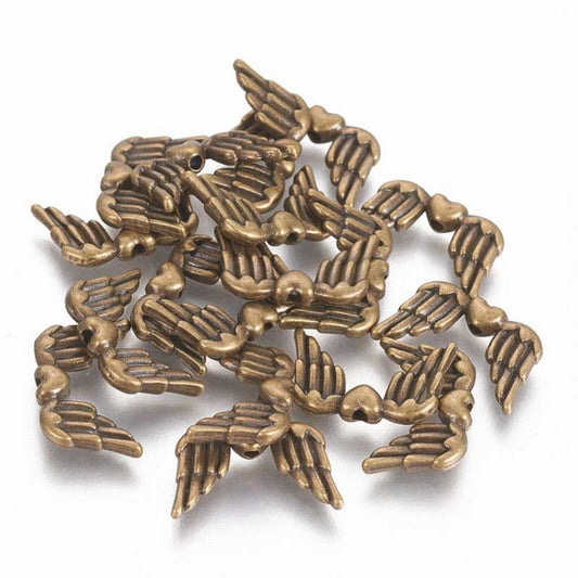 Metal Beads - Angel Heart Wings - Antique Bronze (10)