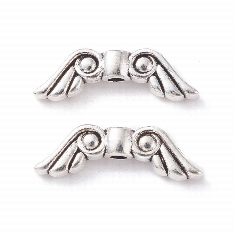 Metal Beads - Angel Wings - Antiqued Silver (10)