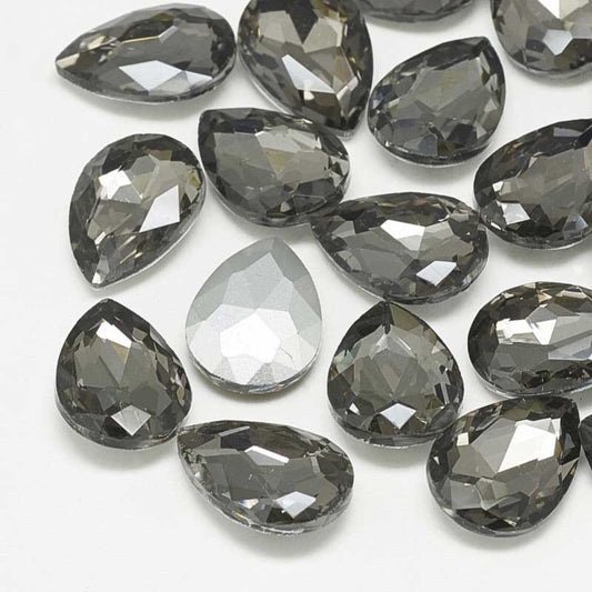 Fancy Rhinestone - 13x18mm Faceted Pear Drop - Black Diamond (5)