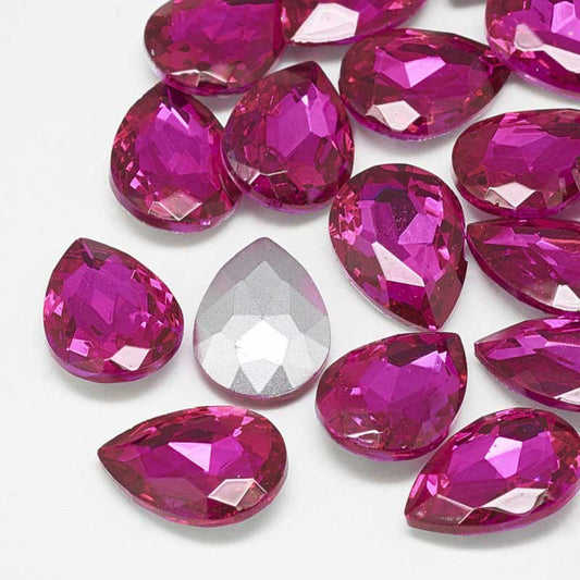 Fancy Rhinestone - 13x18mm Faceted Pear Drop - Hot Fuchsia (5)