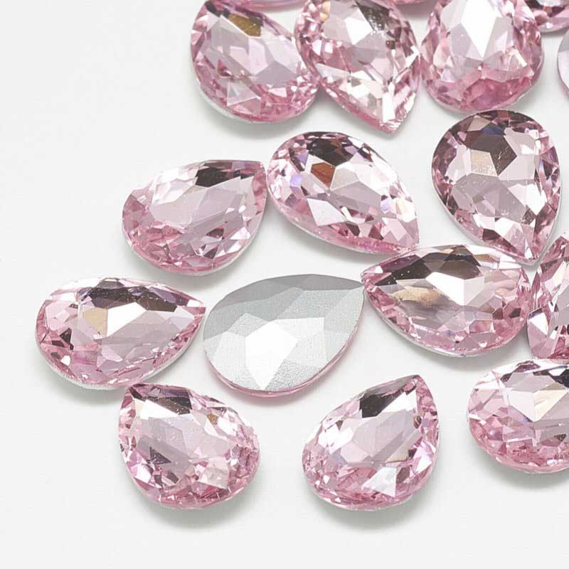 Fancy Rhinestone - 13x18mm Faceted Pear Drop - Light Rose (5)