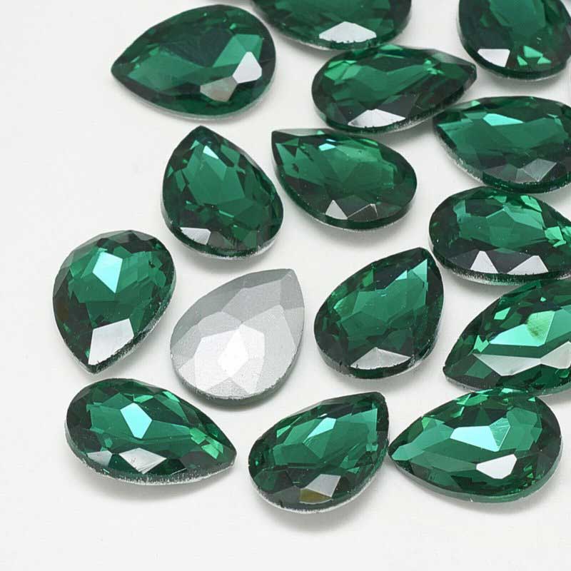 Fancy Rhinestone - 13x18mm Faceted Pear Drop - Emerald (5)