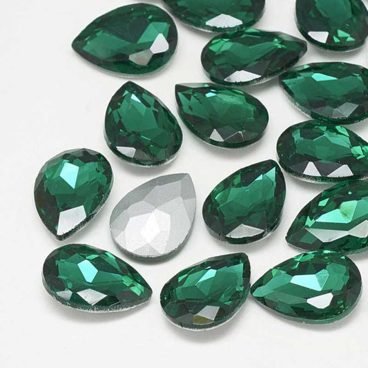 Fancy Rhinestone - 13x18mm Faceted Pear Drop - Emerald (5)