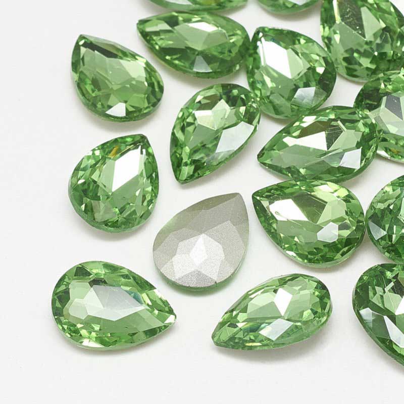 Fancy Rhinestone - 13x18mm Faceted Pear Drop - Peridot (5)