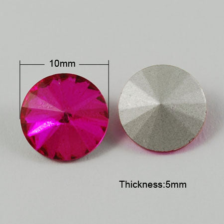 Faceted Fancy Crystal Rhinestone - 10mm Rivoli - Hot Fuchsia (5)
