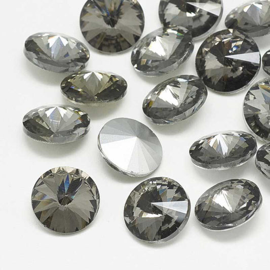 Faceted Fancy Crystal Rhinestone - 12mm Rivoli - Black Diamond (5)