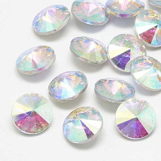 Faceted Fancy Crystal Rhinestone - 16mm Rivoli - Crystal AB (5)