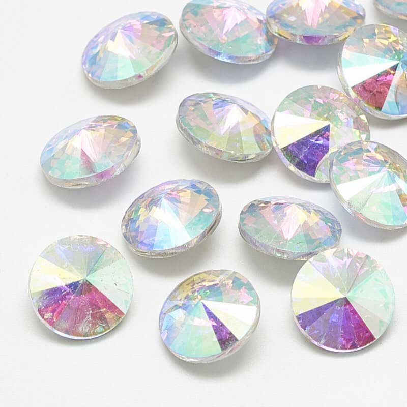 Faceted Fancy Crystal Rhinestone - 12mm Rivoli - Crystal AB (5)