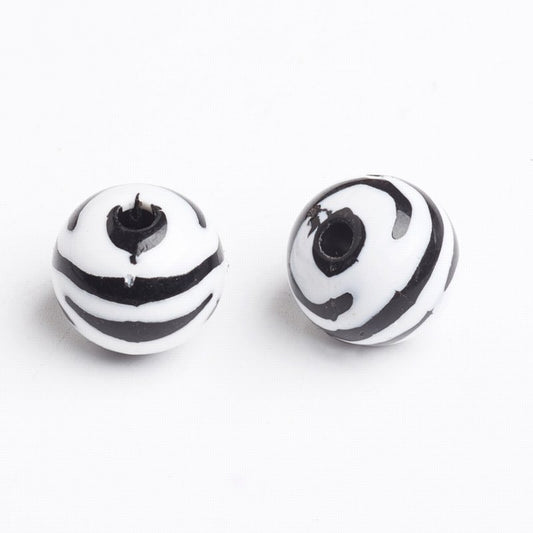 Bubblegum Beads - 11mm Round - Zebra (30)