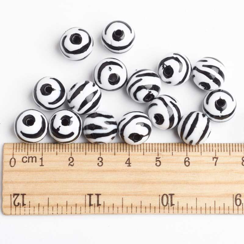 Bubblegum Beads - 11mm Round - Zebra (30)