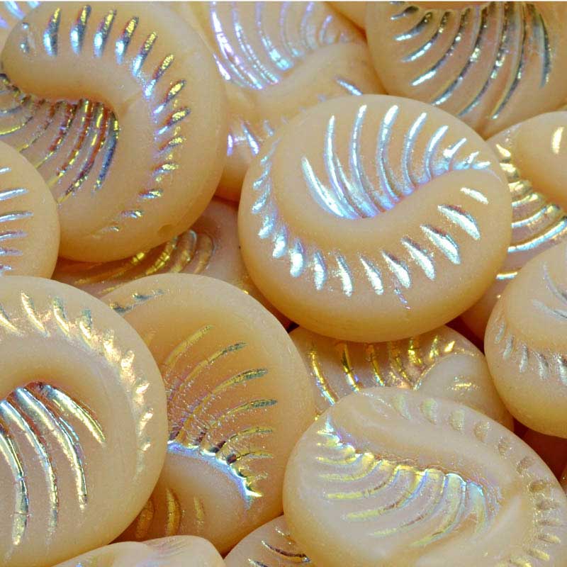 Glass Beads - Fossil Coin - Vintage Ivory AB Matte (10)