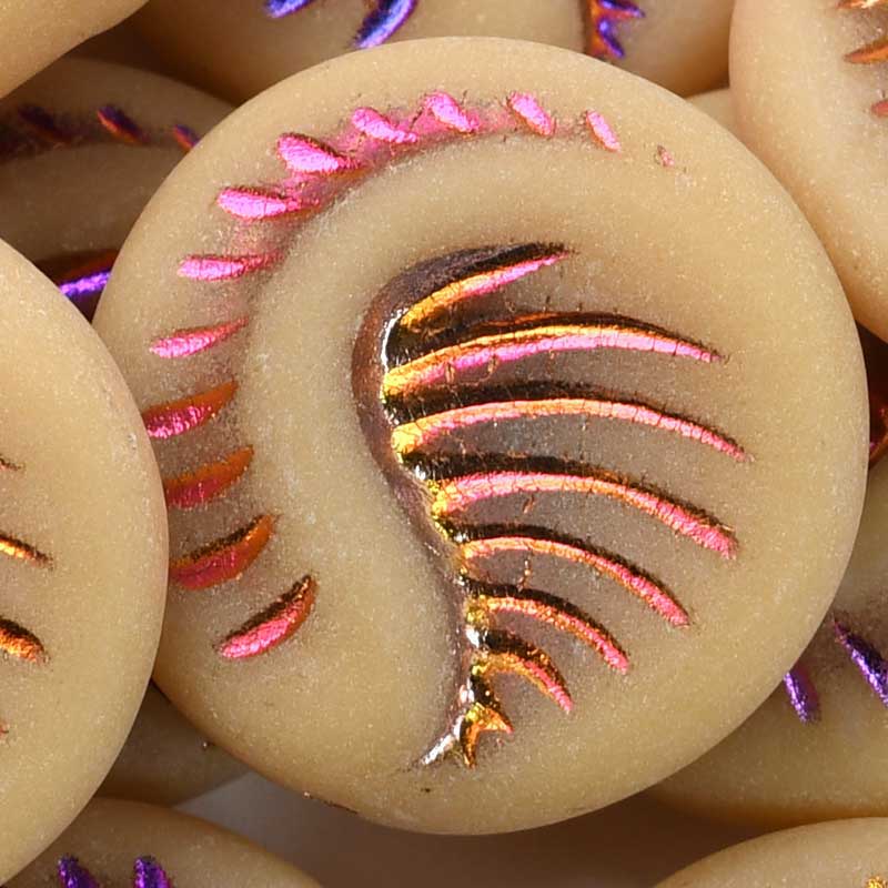 Glass Beads - Fossil Coin - Vintage Ivory Solar Flare Matte (10)