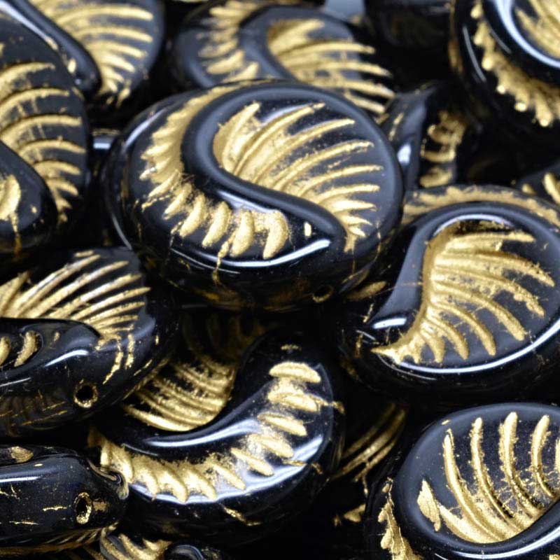 Glass Beads - Fossil Coin - Gold Washed Jet (10)