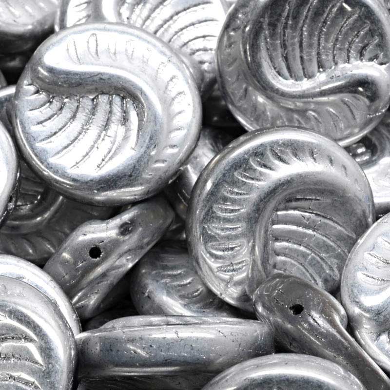 Glass Beads - Fossil Coin - Aluminum Silver (10)