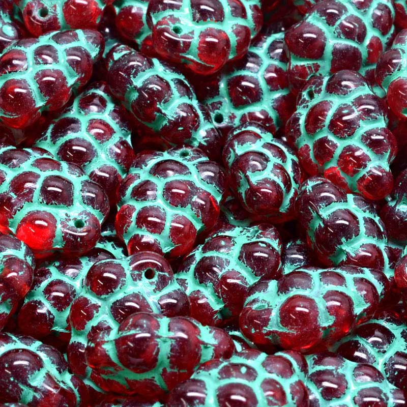 Glass Beads - Grape Clusters - Turquoise Washed Siam Ruby (20)