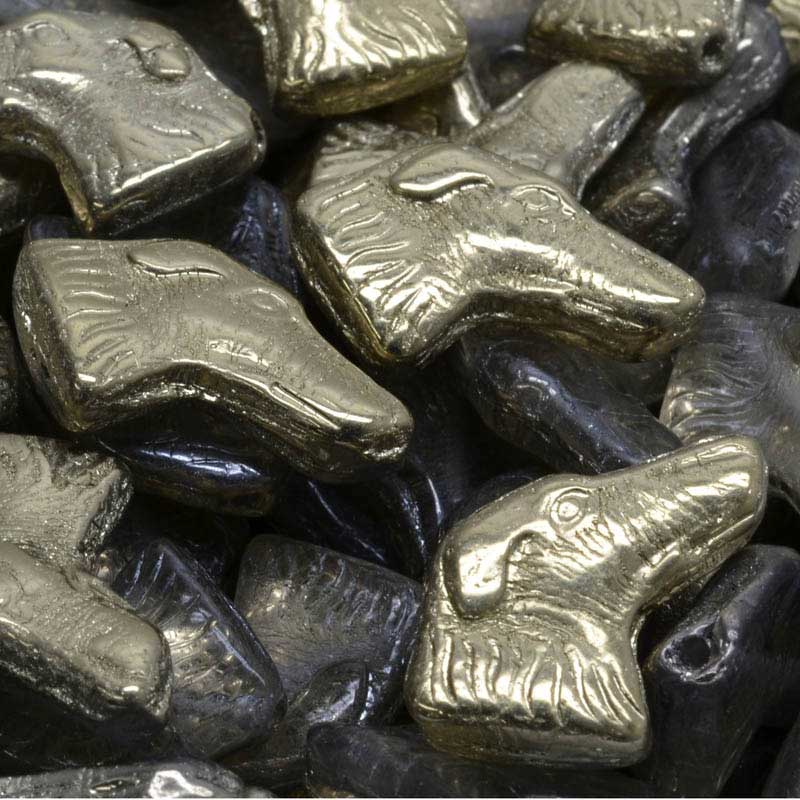 Glass Beads - Wolfhound Dog Head - Crystal Gold Bronze (10)