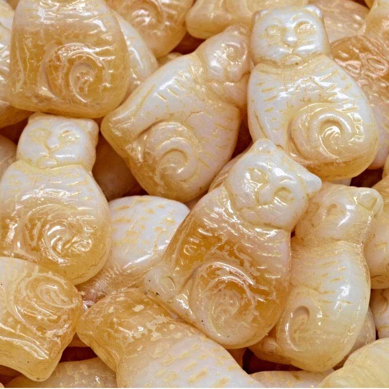 Glass Beads - Sitting Cat - Alabaster (10)