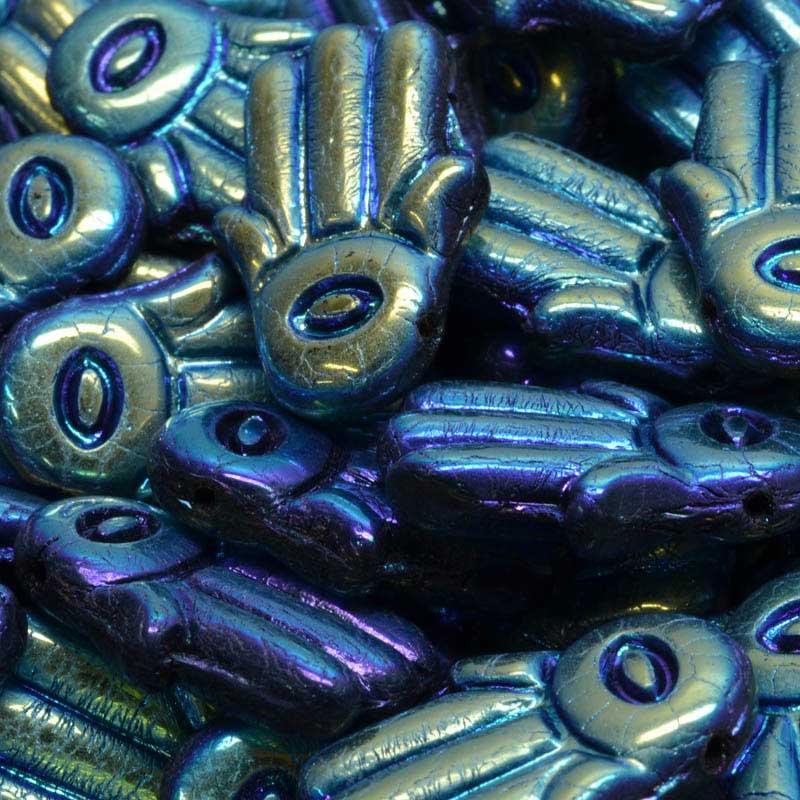 Glass Beads - Hamsa Hand - Jet AB Full (10)