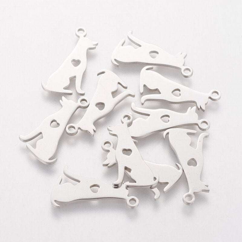 Sitting Dog w Heart Charm Stainless Each