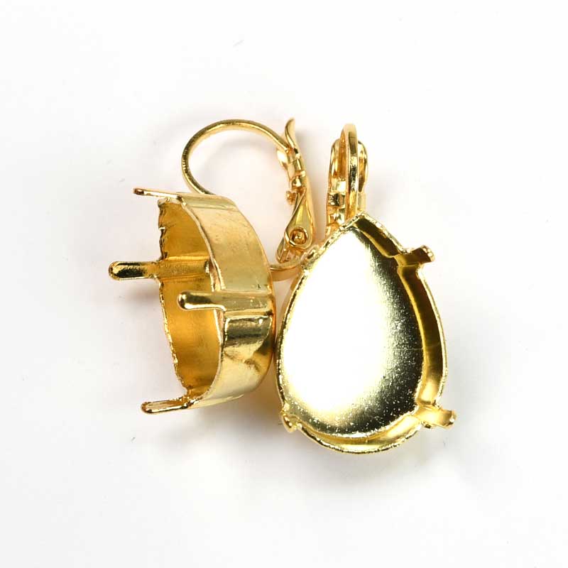 Setting for Pointed Back Rhinestone - ID 13x18mm Pear - Leverback Earring - Gold