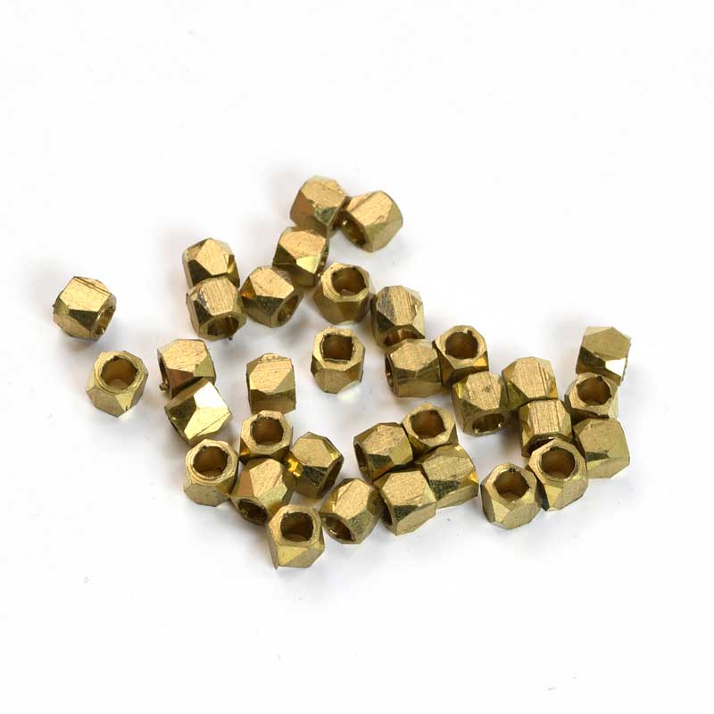 Metal Bead - 4mm Faceted Cube - Brass (100)