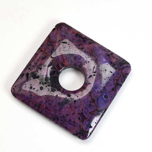 Stone - 50mm Square Donut Pendant - Purple Crazy Lace Agate (Dyed)