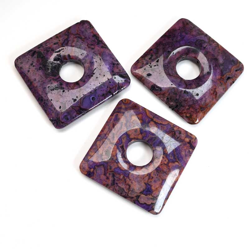 Stone - 50mm Square Donut Pendant - Purple Crazy Lace Agate (Dyed)