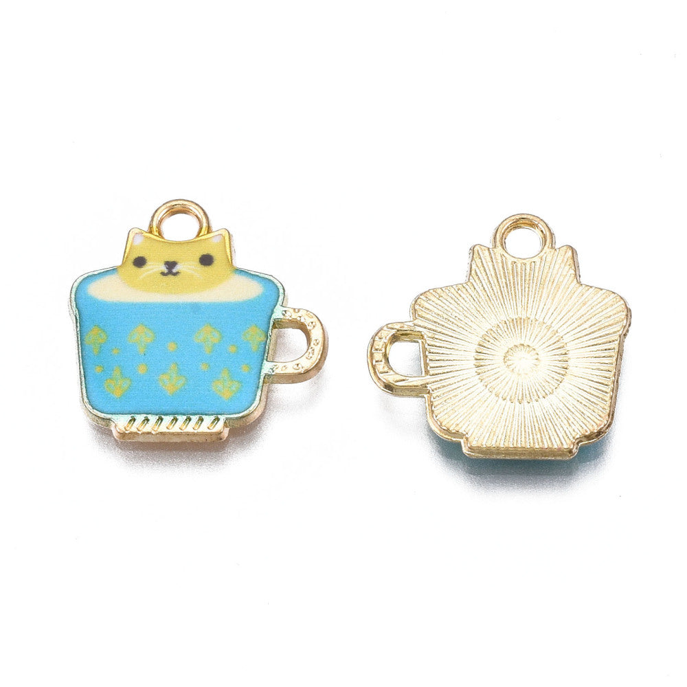 Cat Tea Cup Charm Turquoise 5
